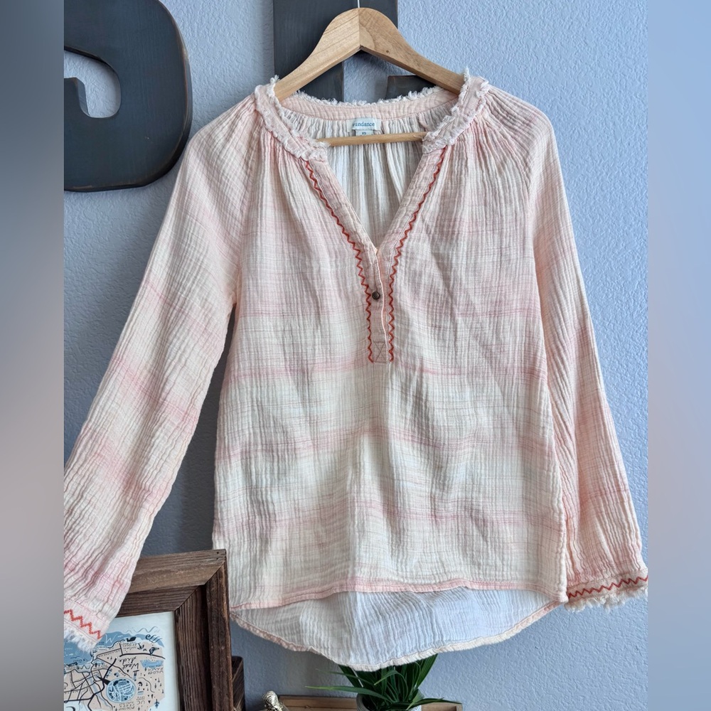 100% cotton sundance long sleeve lightweight pullover blouse